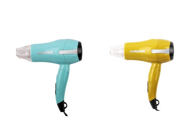 Amstar 1000W Folding Travel Hair Dryer with 2 Temperature Settings with Clear Acrylic Air Concentrator