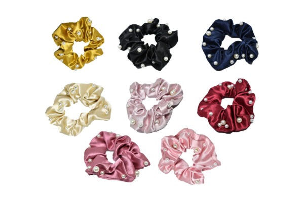 Joy Fashion Satin Scrunchies With Scattered Pearls