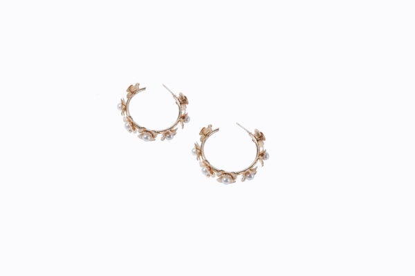 Ultimate Collection Hoops with Flowers & Mini Pearls Jewelry Ear Rings - Image 2