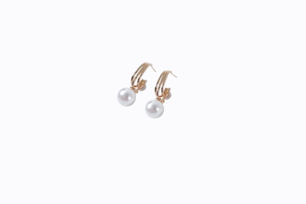 Ultimate Collection Triple Semi-Hoop Earrings with Dangling Pearl - Image 2